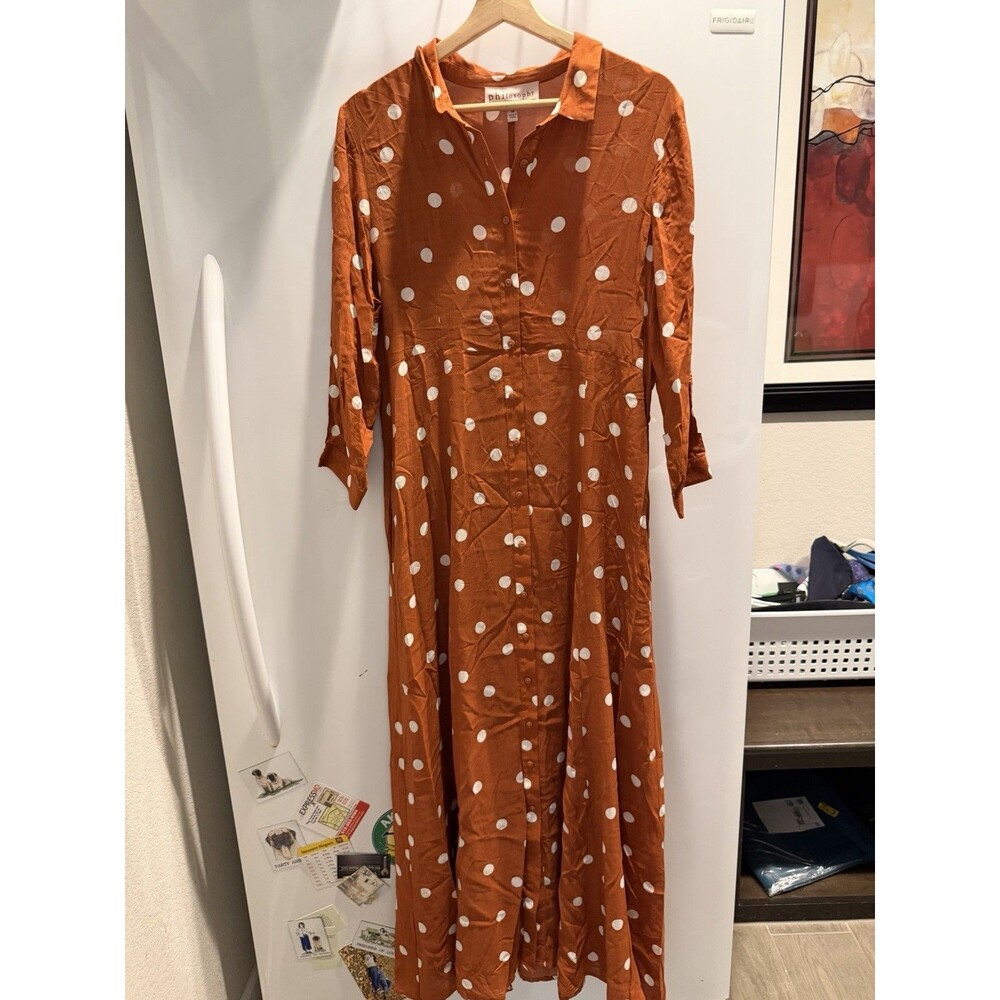 Philosophy Rust Orange Polka Dot Midi Dress